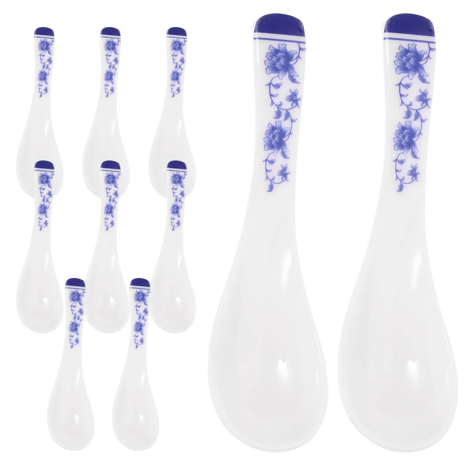 10 Cucharas de Sopa Azules y Blancas, Elegante Vajilla de Cerámica para Ramen, Udon, Wonton, Tong Sui, Cereal, Sopa de Cereales, Postre, Aperitivo