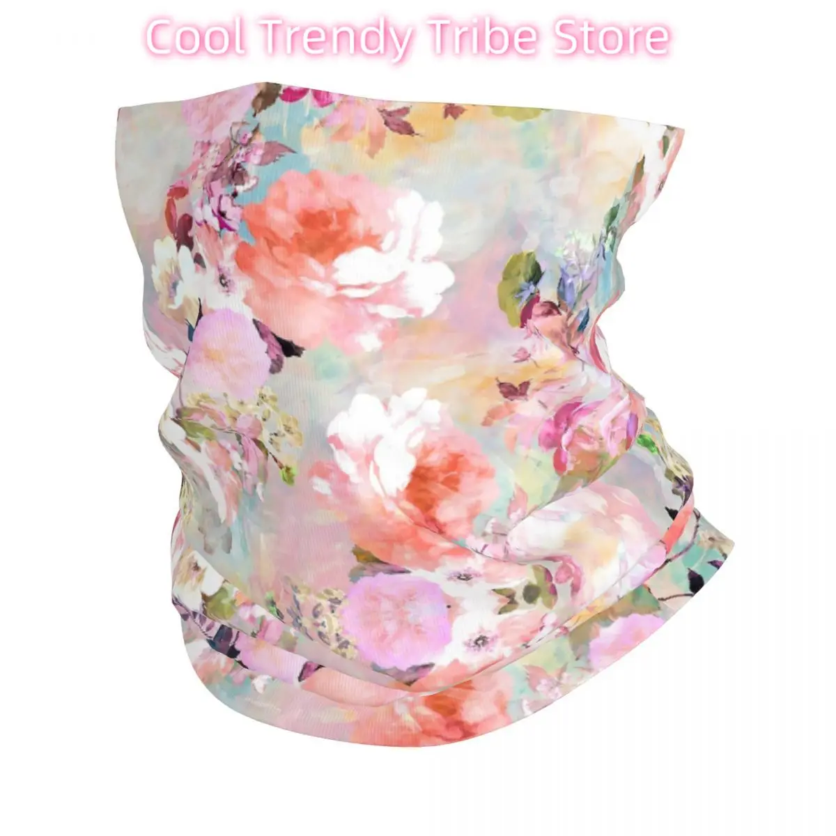 

Романтическая розовая бирюзовая акварельная шикарная бандана с цветочным принтом на шею, Балаклава с цветами и принтом, маска, шарф, головной убор для верховой езды, унисекс для взрослых