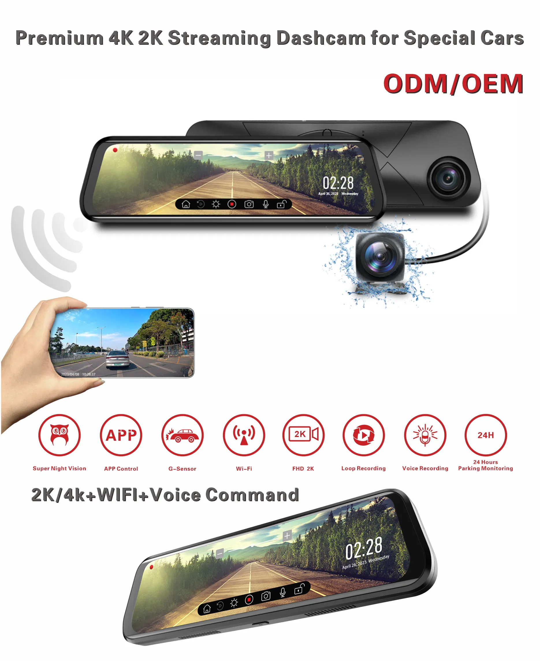 4K 1080p Mirror Dash Cam 170 Degree Wide Angle G-sensor Dash Cam App Control Parking Monitor Mirror Dashcam