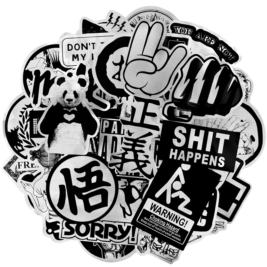 Black and White Stickers Pack Graffiti Cartoon Waterproof Sticker for Kids Laptop Skateboard Helmet Guitar Bike Car Vinyl Decals