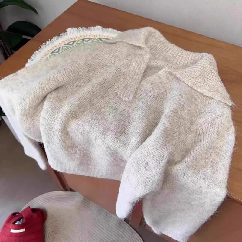 Pullover donna morbido autunno inverno vestibilità ampia stile pigro colletto rovesciato slouchy solido moda coreana classico delicato ed elegante