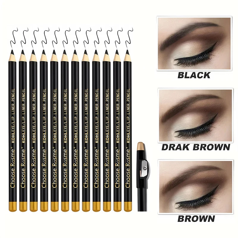 12pcs/set Eyebrow Pencil Eyeliner Lip Pencil Natural Makeup Long-lasting Black Dark Coffee Light Coffee With Pencil Sharpener