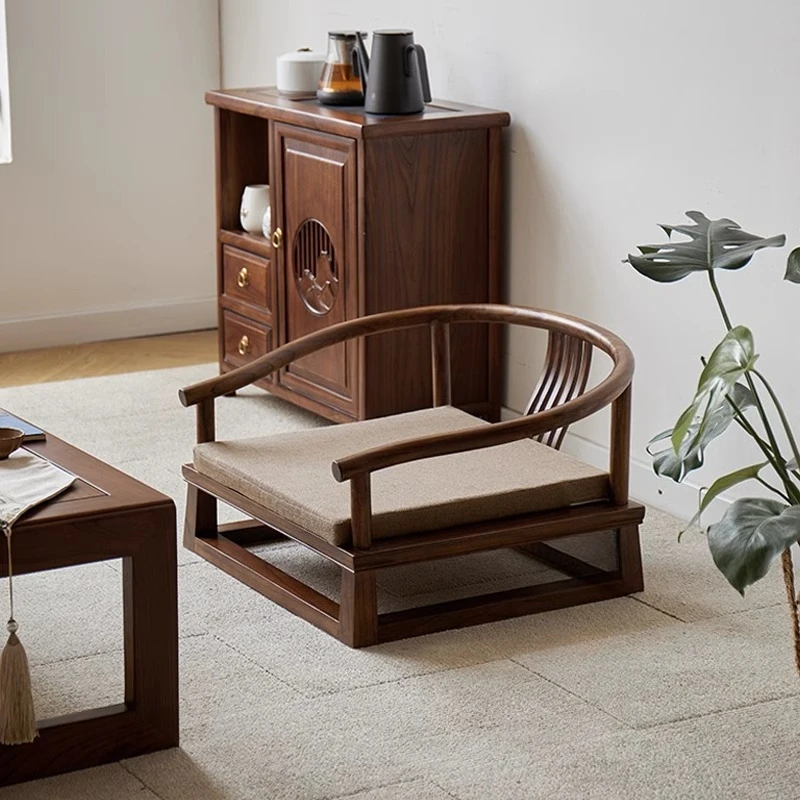 

Modern Chinese Tatami Chairs Solid Wood Floor Seat Balcony Legless Meditation Stools for Tea Ceremony Bay Window Backrest Chair