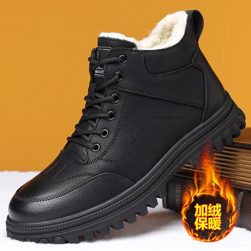 

Winter Mens Warm Snow Boots Wool Lined Thickened Business Casual Outdoor Non Slip Dad Shoes