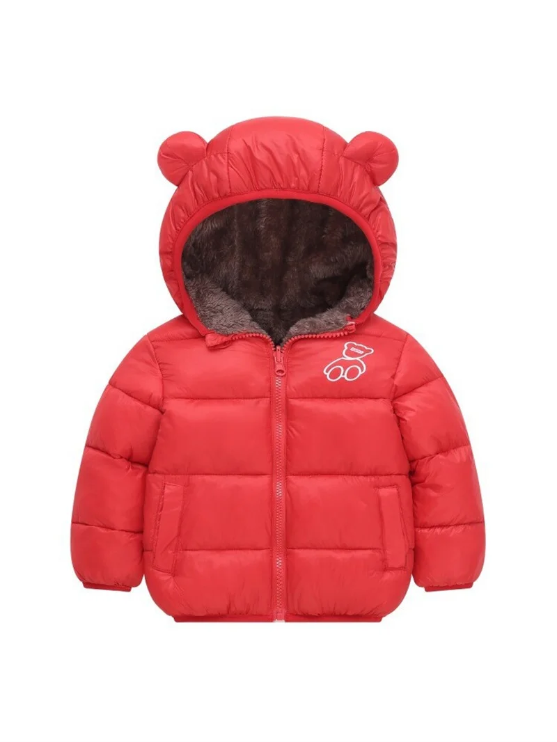 Children Warm Reversible Down Coats Kids Winter Plush Thick Hooded Zipper Windproof Outerwear Boys Girls Daily Thermal Jacket