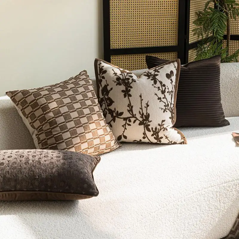 

Винтажный коричневый кофейный жаккардовый чехол для подушки, французский высококачественный роскошный двусторонний чехол для подушки, декоративная наволочка для дивана 45x45