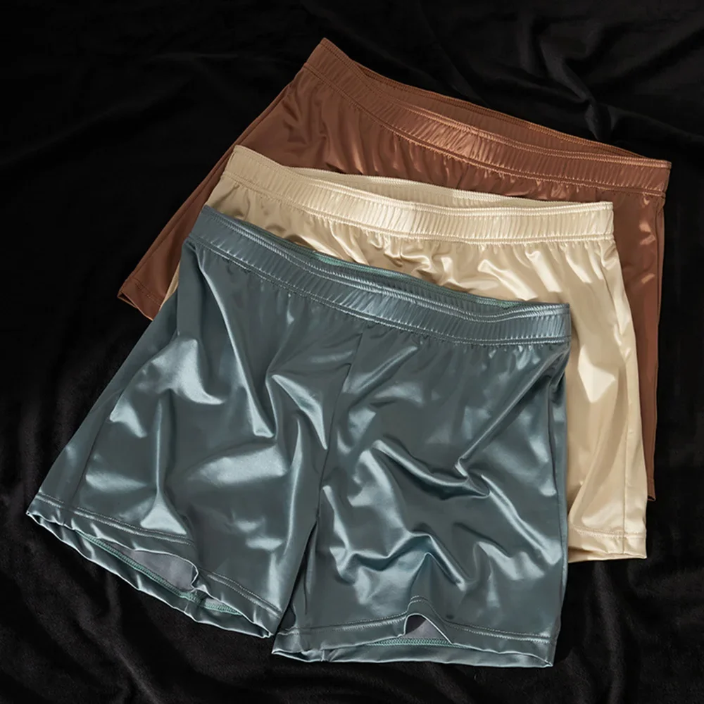 4-Piece Men's Long Satin Ice Silk Flat Angle Pants, Silky Sports Plus Size Underwear, Men's Comfortable And Casual Tie Underwear