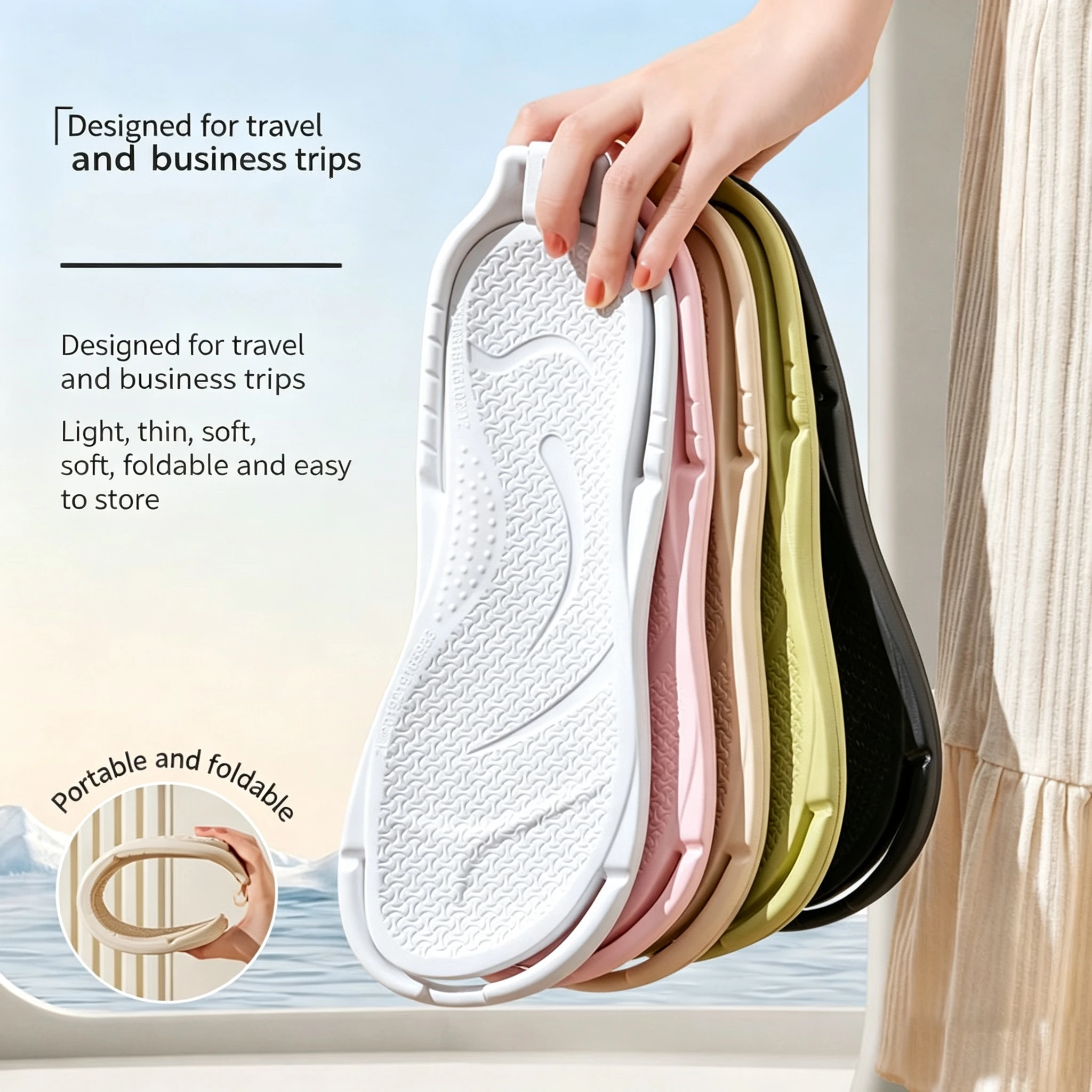 Foldable Travel Slippers Unisex EVA Flip Flops Hotel Non Slip Women Men Bathroom Indoor Slides Portable Lightweight Comfortable