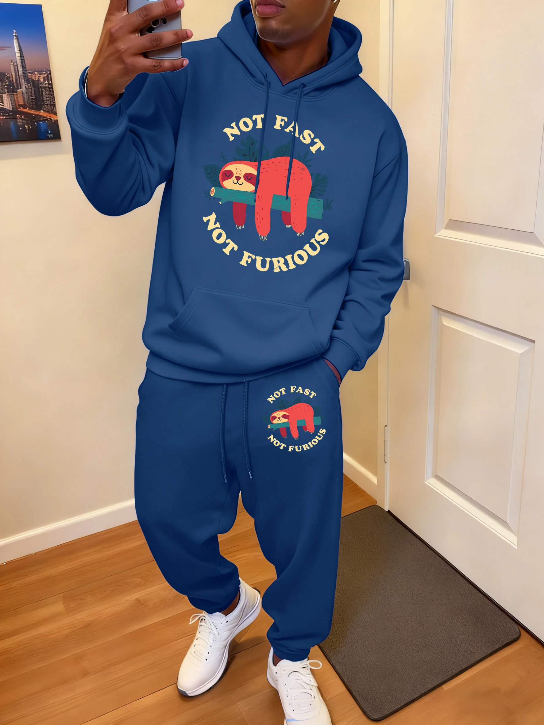 

Мужская спортивная толстовка с принтом ленивца Not Fast Not Furious, повседневные мягкие спортивные штаны, флисовая винтажная спортивная одежда, осенние уличные длинные брюки