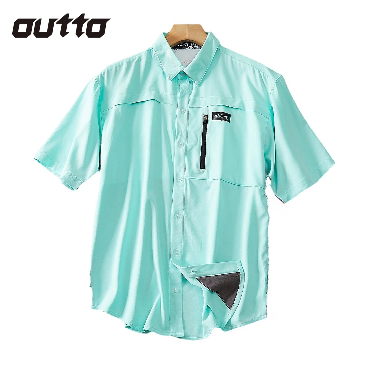 Summer Outdoor Fishing Shirt Men Light Thin Breathable Sun Protection Short Sleeve Top Hiking Camping Climbing Casual Wear Male