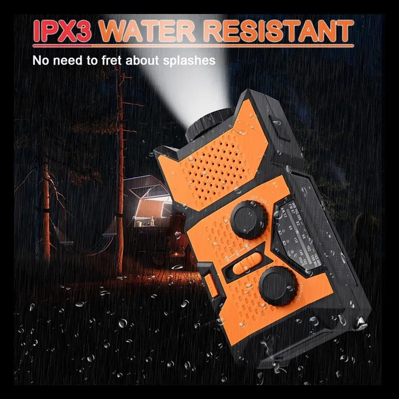 Weather Radio Solar Power Hand Crank 2000mAh AM/FM/WB NOAA Portable USB/Type-C Charging With LED Flashlight for Outdoor Camping