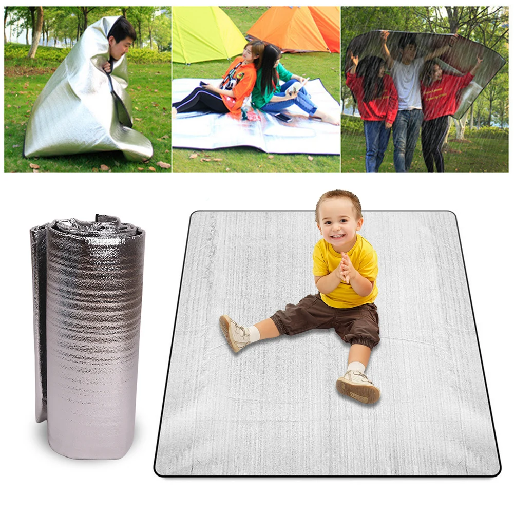 Waterproof Camping Mat Moisture-Proof Aluminum Foil Mat Double-Sided Aluminum Foil Pad with Storage Bag for Outdoor Beach Parks