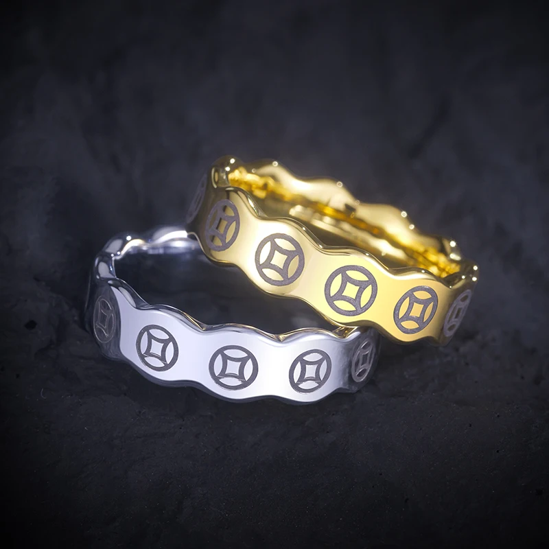 Saya Tungsten Rings For Men Copper Coin Carved Band Sophisticated Unique Design, Fashionable & Trendy, Custom Engraving