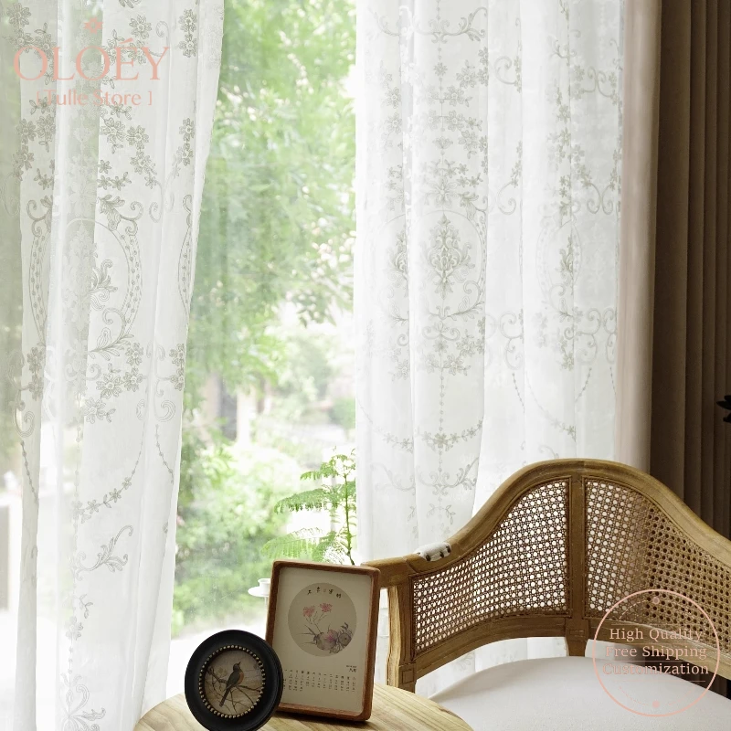 

White Embroidered French Curtains for Windows Living Room Study Custom Floor Length Vienna Style Sheer Drapes Romantic Elegant