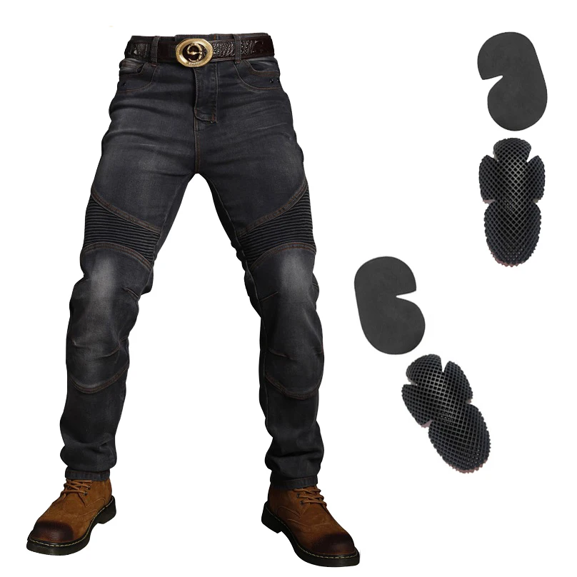 Men\'s Blue Motorbike Pants Aramid Motorcycle jeans Smoke Grey Fireproof wearable Casual Motocross Knee Protective Hi-03