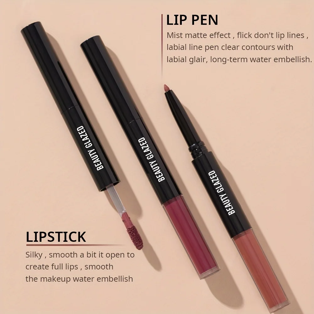 1 Stuk Waterdichte Matte Dubbelzijdige Lippenstift + Lipliner Zachte Matte Langdurige Waterdichte Lippenstift Moederdag Geschenken