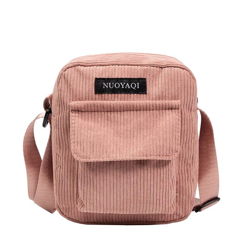 Women Corduroy Shoulder Bags Striped Cloth Fabric Handbags Casual Zip Tote Canvas Crossbody Bag Cute Shopping Bag for Ladies