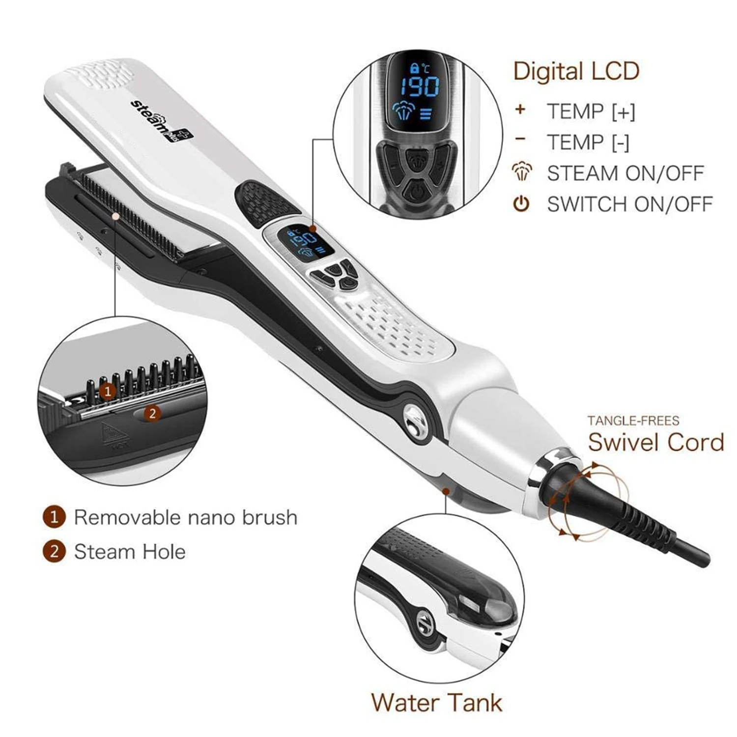 Steam Hair Straightener Brush Ceramic Flat Iron Electric Hair Crimper Heating Comb Professional Hair Straightening Iron Comb