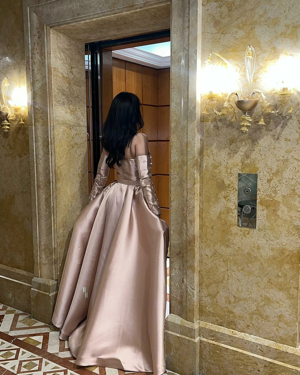 Msikoods Champagne A Line Evening Dress With Overskirt Prom Gown Satin Formal Dubai Saudi Arbia Long Prom Dresses Women 2023