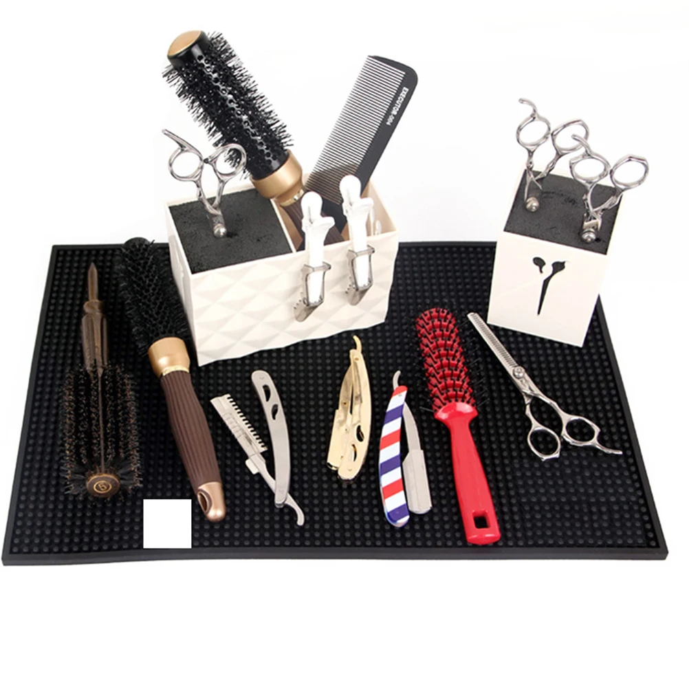 

Non Slip Storage Haircut Tools Storage Mat PU Material Large Space Black Barbers Mat Barbers Salon Scissors Blade ganizer Pad
