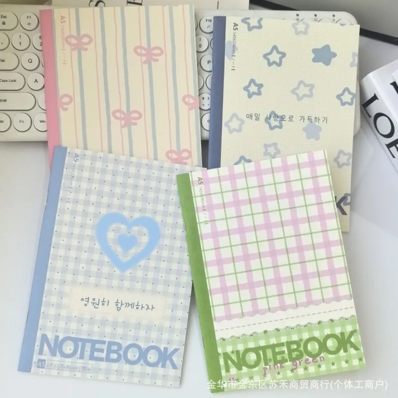 Kasuga Milk A5 Notebook Korean Plaid Bow Student Party Essential Notepad Classroom Horizontal Line Book Kawaii Notebook