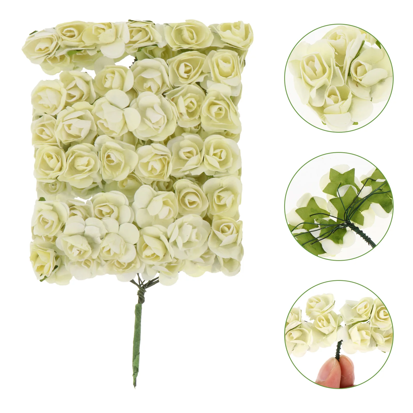 

144Pcs Artificial Paper Roses Flowers Bouquet Decorations Wedding Home Office Living Room Craft Making Accessories