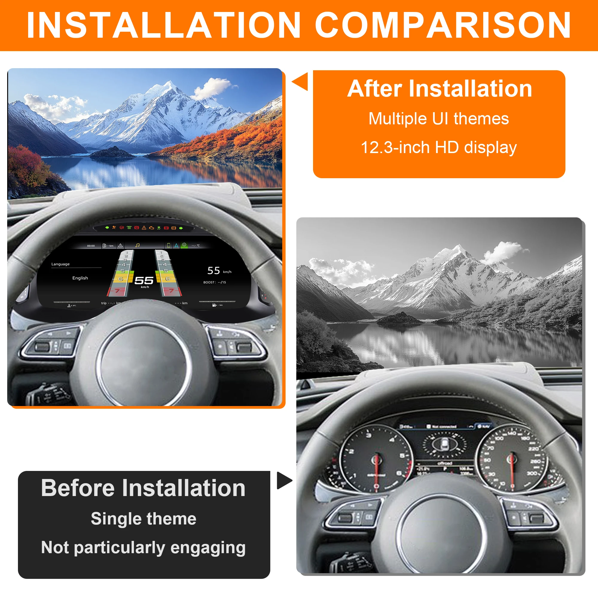 12.3 Inch for Audi Virtual Cockpit Digital Instrument Cluster for Audi A6 A7 C7 2013-2018, with Wireless CarPlay, Custom UI