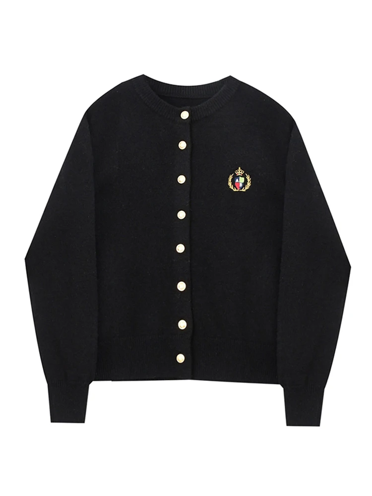 Autumn Winter Woman Preppy Style Old Money Vintage Cardigan Sweater Embroidery Long Sleeve Knitwears Pullovers Thick Korean Tide