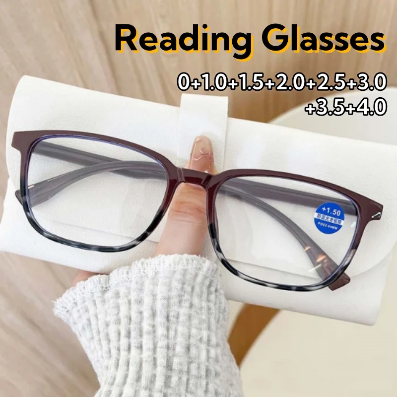 

Classic Square Retro Double Color Leopard Presbyopia Glasses Fashionable and High-end Anti Blue Light Eyeglasses 0 To +4.0