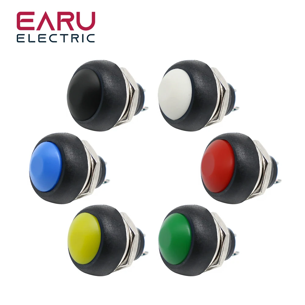 10pcs DIY Mini 12mm Momentary Waterproof Push Button Switch Horn Blue White Green Red Yellow Black 1A 250V Self-reset Wholesale