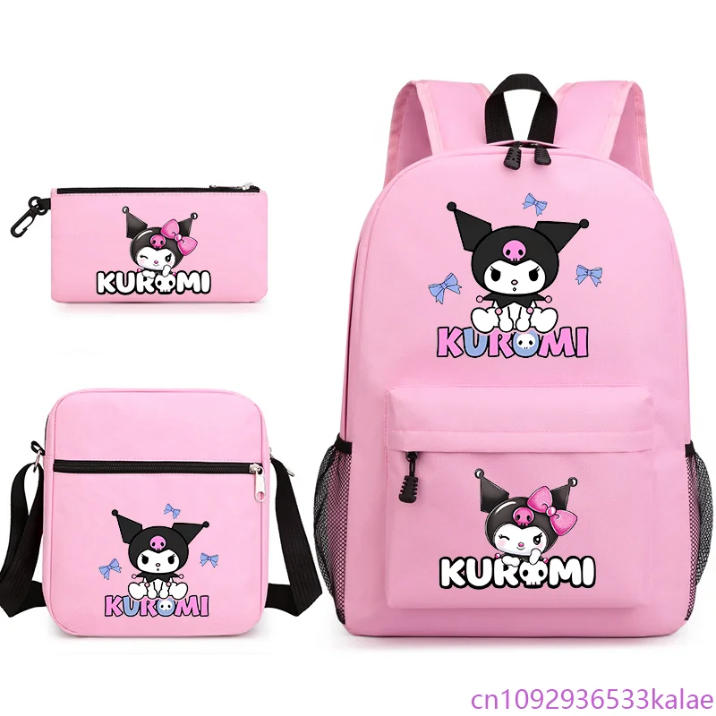 

Kuromi Cartoon Pattern Printed Three Piece Backpack Boys Girls Cute Kuromi Backpack Shoulder Bag Pencil Bag