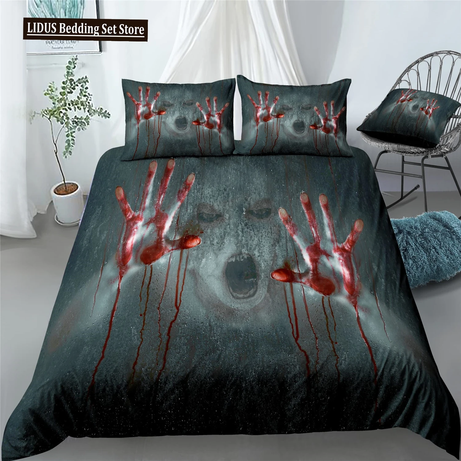 

Scary Horror Movie Duvet Cover Set Dark Terror Killer Bloody Bedding Set Horrible Halloween Quilt Cover Single/Double/King Size