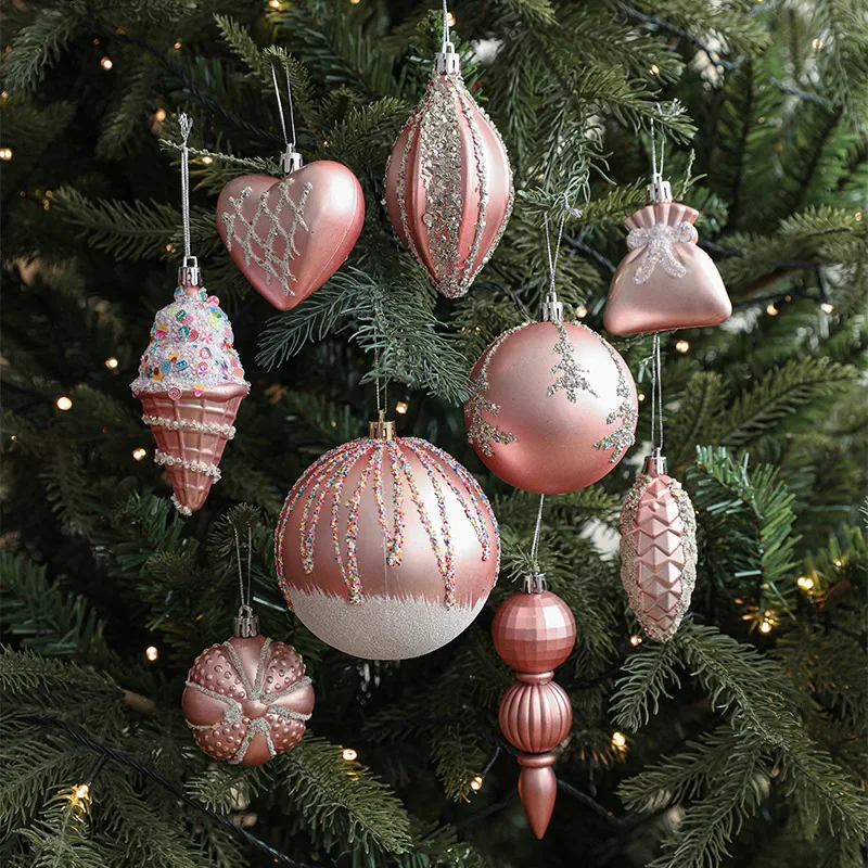 Pink Christmas Balls Special Shape Xmas Decorative Hanging Ornaments New Year Party Carambola Christmas Spheres Pendant