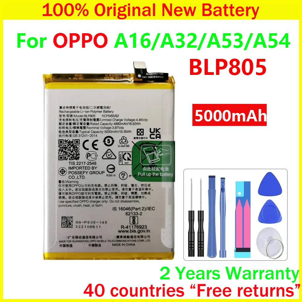 

New Original BLP805 5000mAh Battery For Oppo A16 A32 A53 A54 CPH2269 PDVM00 CPH2127 CPH2131 CPH2239 Batteries With Free Tools