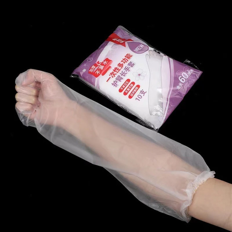 10Pcs/bag Food Grade Extended Disposable Plastic Long Arm Gloves With Elastic Cuffs Household Arm Protection Gloves For Kitchen