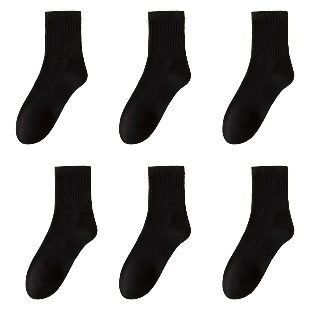 

6Pairs Simple Cotton Socks Wear-resistant Sweat-absorbing Solid Color Socks Comfortable Soft Medium Tube Socks Autumn Winter
