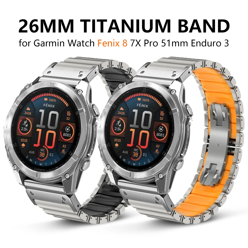 

Титановый резиновый ремешок 26 мм для часов Garmin Fenix 8 7X Pro Instinct 2X, быстросъемный ремешок для браслета Garmin Enduro 3 Tactix 7 Pro