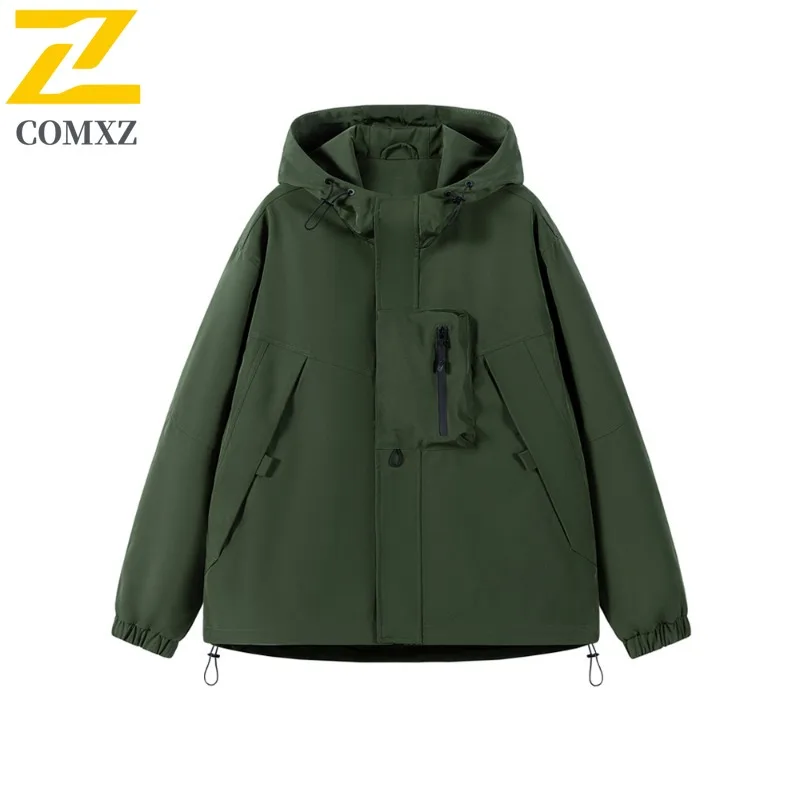 

COMXZ Мужская Высокая модная уличная водонепроницаемая ветрозащитная ветровка с капюшоном для приключений нахлыстом и рыбалки, осенняя охотничья куртка с несколькими карманами