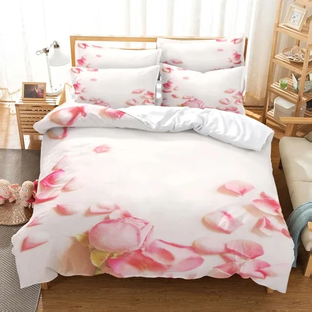 3d Flower Valentine's Day Wedding Bedding Set Luxurious Rose Heart Love Duvet Cover Queen Twin Size Pillowcase 2/3 Pcs Custom