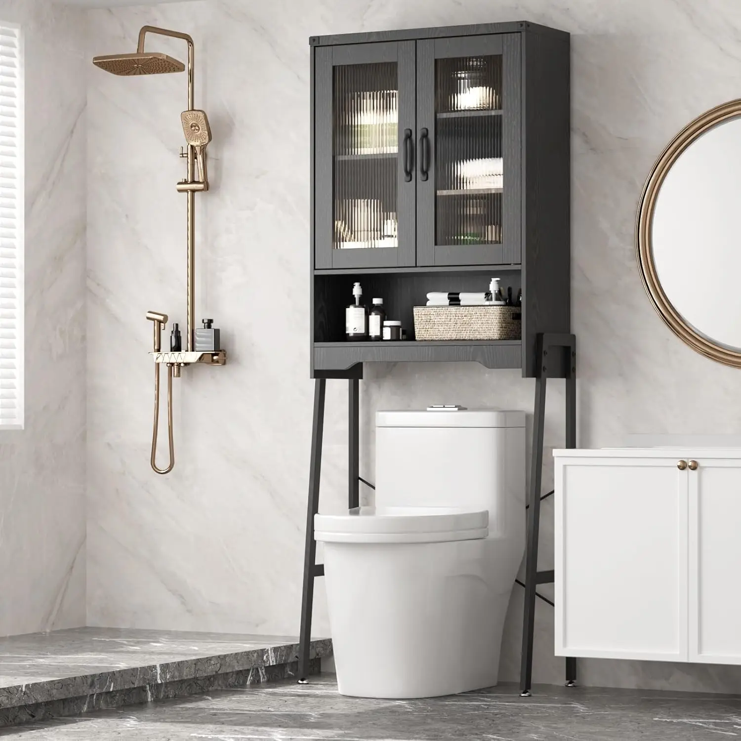 

Стеллаж для ванной комнаты с регулируемыми полками, стеклянной дверцей и металлическим каркасом, экономия пространства, высокий, отдельностоящий, на заказ