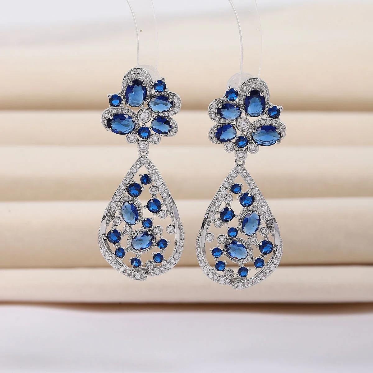 

925 Silver Needle Stunning Sapphire Blue Gemstone Drop Earrings, Sparkling Statement Jewelry for Gala, Ideal Gift for Women