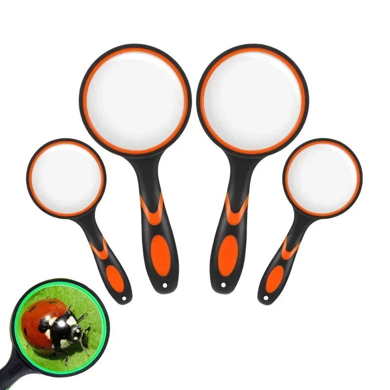 Handheld Magnifying Glass 10X Magnifier For Antique Jade Jewelry Newspaper Book Reading Diameter 50/65/75/100mm Orange/Green