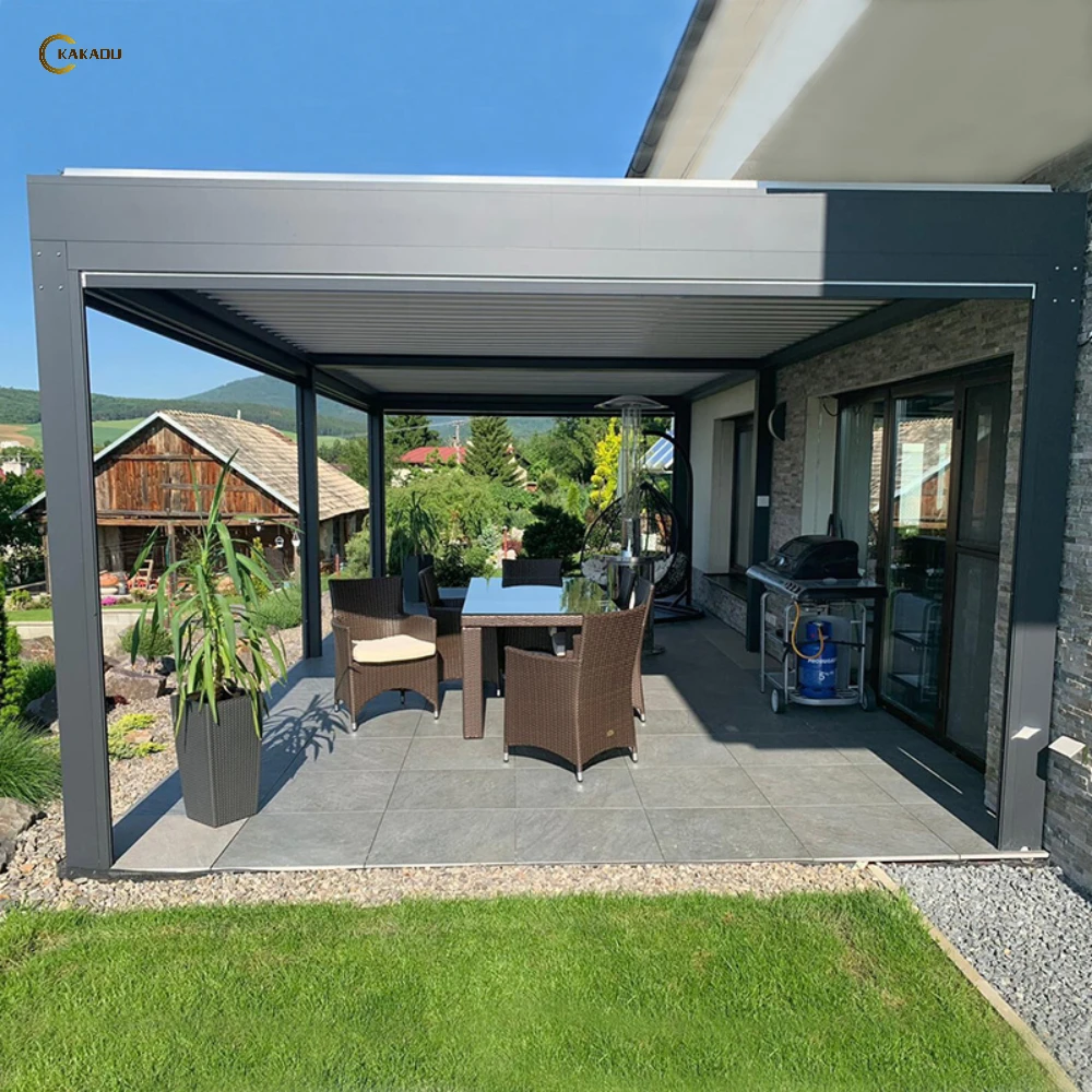 KAKADU Motorized Sun Shade Pergola Aluminum Powder Coated Waterproof Custom Modern Bioclimatic Gazebo Remote Control for Garden