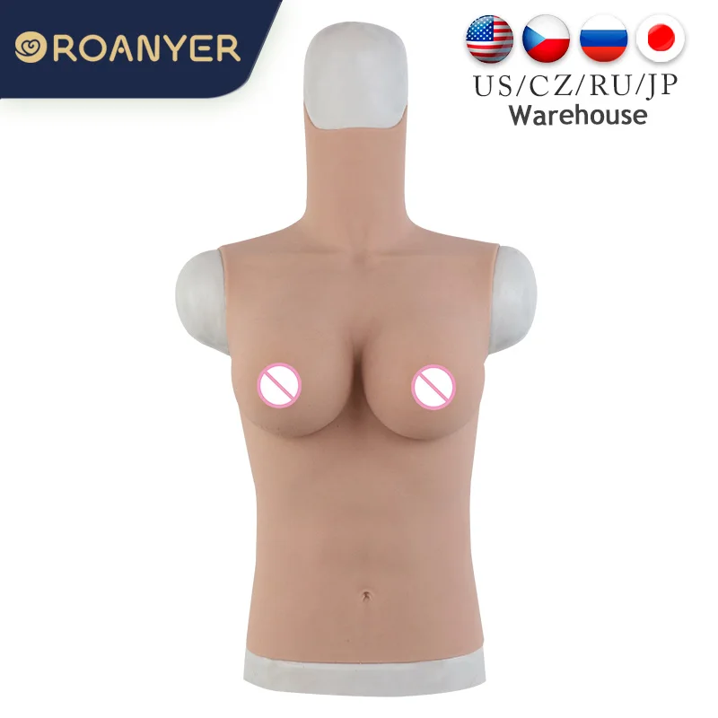 Roanyer Silicone Long C Cup Breast Forms for Crossdresser Artificial Fake Boobs with Belly Realistic Tits Male to Female Drag Qu