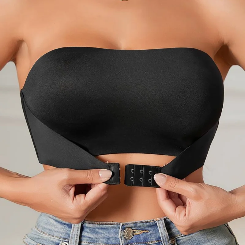 One-piece wrap-around seamless front-clasp anti-exposure strapless bra, thin style, plus size, strapless underwear for women