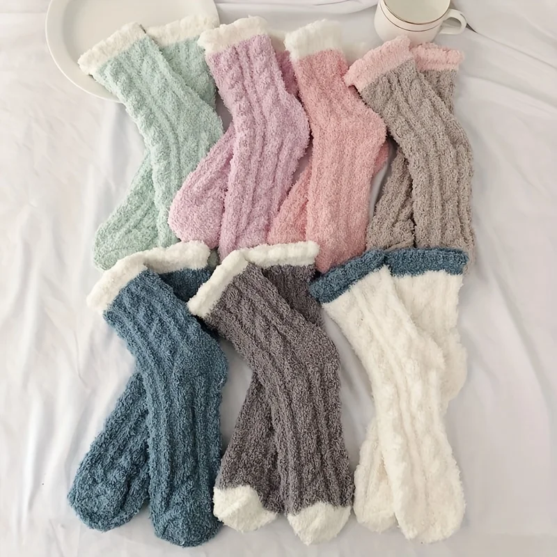 7 Pairs of Fashionable Women's Autumn and Winter Season Plush Coral Fleece Floor Socks For Home Warmth and Sleep Socks