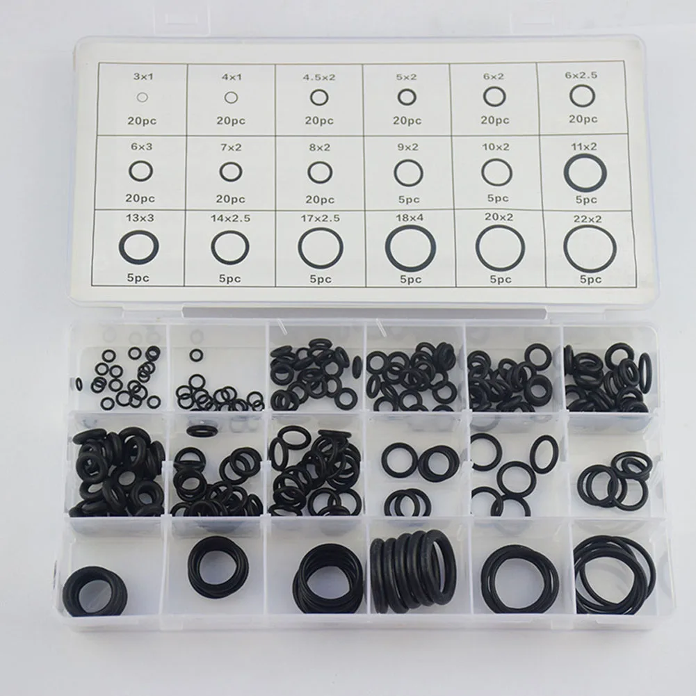 18 Sizes Rubber O-Ring Kit 225pcs Automobiles Black Flat Gasket O Ring Washer Seal Car Accessory Car Doors Popular