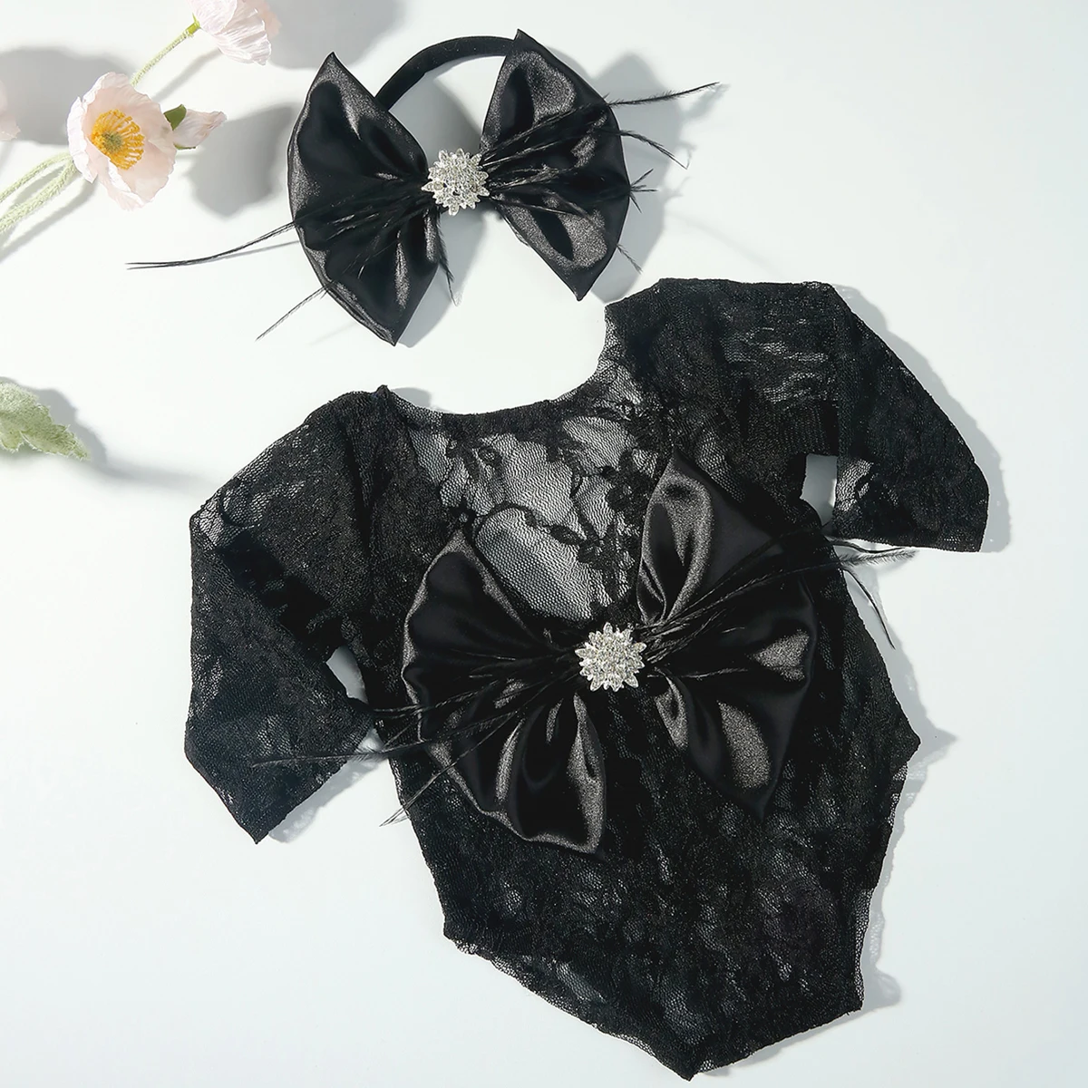 Ylsteed Newborn Lace Romper Photography Outfit Baby Girl Back Big Bow Costume for Photoshoot Infant Picture Props