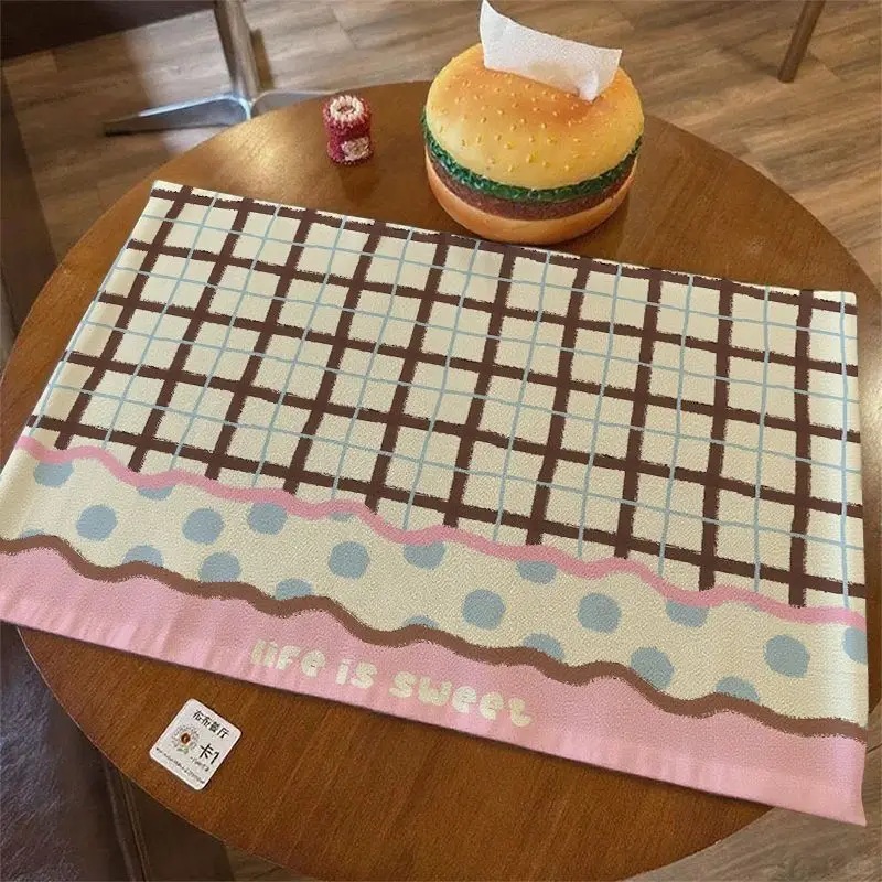 VIKAMA Pink Brown Polka Dot Gingham Stripe Collage Placemat Dining Mat Kitchen Decor Home Tabletop Modern Durable Cozy Aesthetic