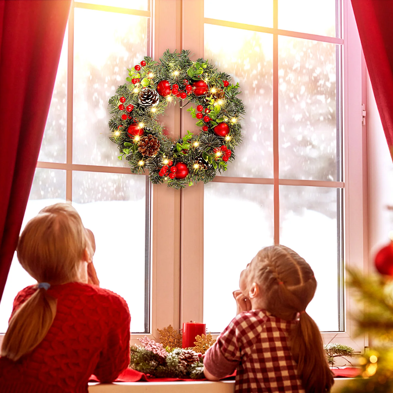 

Holiday Christmas Wreath for Door Wall Fireplace Hanging Decoration Festive Home Party Decorative Layout Props Xmas Supplies